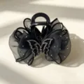 Molla per capelli farfalla strass rete nera, elegante pinza fiocco pizzo per donna. - Pinza fiocco nero