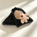 Molletta per capelli a triangolo in tessuto a pois rétro con orsetto di peluche dolce stile - Molla Triangolare / Nero