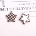 Retro fabric plaid five-pointed star button patches DIY coat clothing accessories - Beige Khaki