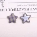 Vintage fabric plaid star button DIY decorative patch for coat clothing accessories detail - Grey Blue