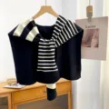 Black white striped knitted shawl scarf women stylish office wear winter warm neck wrap - Standard / Irregular Horizontal Striped Black