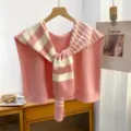 Pink striped knitted shawl capelet stylish versatile shoulder wrap scarf for women daily wear - Standard / Irregular Horizontal Striped Pink