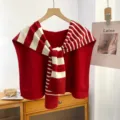 Red white striped knitted shawl sweater wrap stylish office cape fashion neck warmer outerwear - Standard / Irregular Horizontal Striped Red