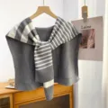 Gray striped knitted shawl scarf fake two piece versatile office shoulder wrap warm - Standard / Irregular Horizontal Striped Gray