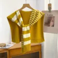 Yellow white striped knitted shawl sweater scarf, stylish shoulder wrap for women office. - Standard / Irregular Horizontal Striped Ginger
