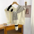 Striped knit shawl fake collar stylish women scarf winter warm accessory black and white - Standard / Irregular Horizontal Striped Beige