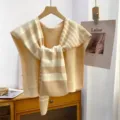 Knitted striped shawl scarf for women, cozy winter fashion neck warmer and stylish shoulder wrap. - Standard / Irregular Horizontal Striped Light Coffee