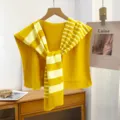 Yellow striped knitted shawl scarf stylish fake two-piece shoulder wrap for women chic wear - Standard / Irregular Horizontal Striped Golden Yellow