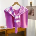 Stylish pink striped knitted shawl scarf for women, trendy office wear shoulder wrap design. - Standard / Irregular Horizontal Striped Rose Red