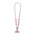 Handgewebte rosa weiße Blumen Handykette mit Metallverschluss und Befestigungslasche - Rosa