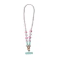Rosa weiss gruene geflochtene Handykette Umhaengeband mit Blumenmuster und Metallkarabiner. - Hellblau