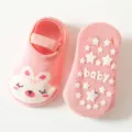 Roze antislip babysokken met konijnontwerp en siliconen sterrenzool voor de eerste stapjes. - Lichtroze Konijn