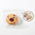 Cute capybara squishy toy detail view, soft stress relief toy in bag with cute paper tag. - Fluid Little Dolphin Squishy