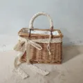 Bolso de mimbre tejido a mano con lazo de encaje bolsa de paja de playa de verano bolso bonito - Bolso de Mimbre con Lazo de Encaje