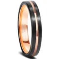 Slim women tungsten carbide ring 4mm black rose gold center groove wedding band jewelry - US Size 8 / Rose Gold