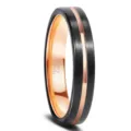 Tungsten carbide ring for men women black brushed finish with rose gold groove wedding band - US 5 / HK 10 / 4mm-Black & Rose Gold Groove