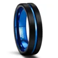 Anello in carburo di tungsteno nero spazzolato con scanalatura blu uomo design alla moda - 8mm-Nero e Scanalatura Blu