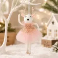 Christmas tree hanging ornament cute deer ballerina plush pendant with pink tutu and gold details. - Pink