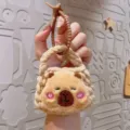 Cute capybara plush knitted keychain coin purse cute animal bag charm pendant for kids. - Blush Capybara Coin Purse / Brown