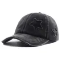 Gorra de beisbol vintage lavada para mujer con estrella brillante y roturas. - Ajustable / Negro