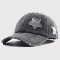 Vintage Washed Distressed Sequin Star Baseball Cap Women Fashion Summer Sun Hat - Adjustable / Gray