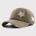 Gorra de béisbol desgastada con estrellas de lentejuelas brillantes, sombrero de sol casual. - Ajustable / Caqui