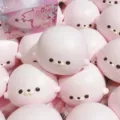 Cute pink seal mochi squishy toy, slow rising decompression stress relief toy display detail. - OPP Bag / Pink