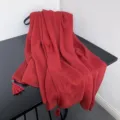 Μονόχρωμο πτυχωτό φουλάρι με κρόσσια γυναικείο ρετρό καλλιτεχνικό ελαφρύ σάλι - Κόκκινο