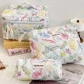 Quilted cosmetic bag set with cute marine life print, large capacity makeup pouch for women and girls. - Ocean World
