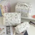 Quilted bow makeup bag set with large capacity and portable design for travel and daily use storage. - Floating Flower Soft Butterfly