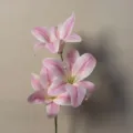 Closeup of pink artificial lily flower branch detail, realistic silk floral arrangement. - Lily (3 Heads) / Pink