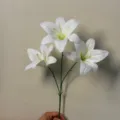Closeup detail of artificial white lily flower branch, realistic petals and stem texture. - Lily (3 Heads) / White