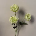 Vista dettagliata di un ramo di rose verdi artificiali, ideale per composizioni floreali. - Rosa Reale a 3 Teste Verde