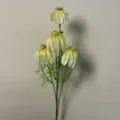 Primo piano di un ramo di fiore artificiale con petali bianchi pendenti e foglie verdi. - Osteospermum Verde