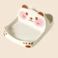 Cute ceramic bear kitchen pot lid holder, spatula and spoon storage rack for countertop. - Creamy White Bear Lid Holder