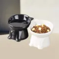 Ensemble de gamelles pour chats en céramique surélevées avec un design d'oreilles mignon. - Blanc