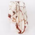 Luxurious 90x90cm satin square scarf featuring classic equestrian print and drape. - 90x90cm / D9019-Beige Apricot