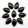 Natural stone teardrop bezel gold plated pendant DIY jewelry making wholesale supply. - Obsidian