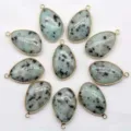 Natural stone teardrop bezel gold-plated pendant DIY jewelry making accessories wholesale - Kiwi Stone