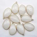 Teardrop gold plated bezel white stone pendant DIY jewelry accessories wholesale top - White Jade