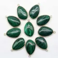 Natural Malachite Teardrop Gold Plated Edge Pendant DIY Jewelry Making Accessory - Peacock