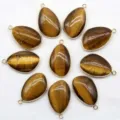 Natural Tiger Eye Stone Teardrop Bezel Gold Plated Pendant DIY Jewelry Findings Set - Tiger Eye