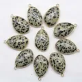 Natural Stone Teardrop Bezel Gold-Plated Pendant DIY Jewelry Accessory Variant Item - Spotted Stone