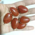 Natural Red Stone Waterdrop Bezel Gold Plated Pendants DIY Jewelry Findings Wholesale - Red Jasper