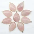 Natural rose quartz teardrop gold plated pendant DIY jewelry making accessories bulk. - Rose Quartz