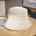 Winter Plüsch Fischerhut für Damen, dicke warme Kunstnerz Pelzkappe, einfarbige breite Krempe Hut. - Beige