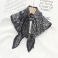 Black and white printed pleated scarf, elegant neckerchief for women, chic vintage style accessory. - Black