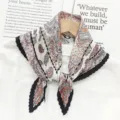 Womens pleated printed scarf stylish neckerchief diamond shaped retro design lightweight accessory - White