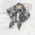 Black and white printed pleated scarf for women elegant rhombus neckerchief fashion item - Black