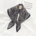 Pleated printed scarf for women, vintage paisley design, elegant neckerchief and head wrap accessory. - Black